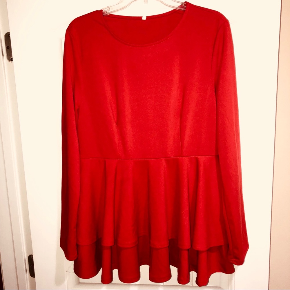Plus Size Red Long Sleeve Ruffle Top
